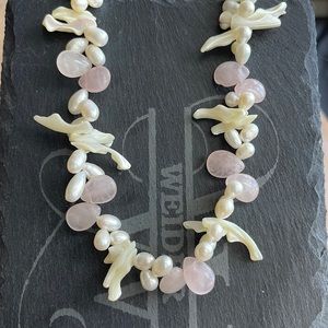 Gorgeous coral with pink and white stones necklace